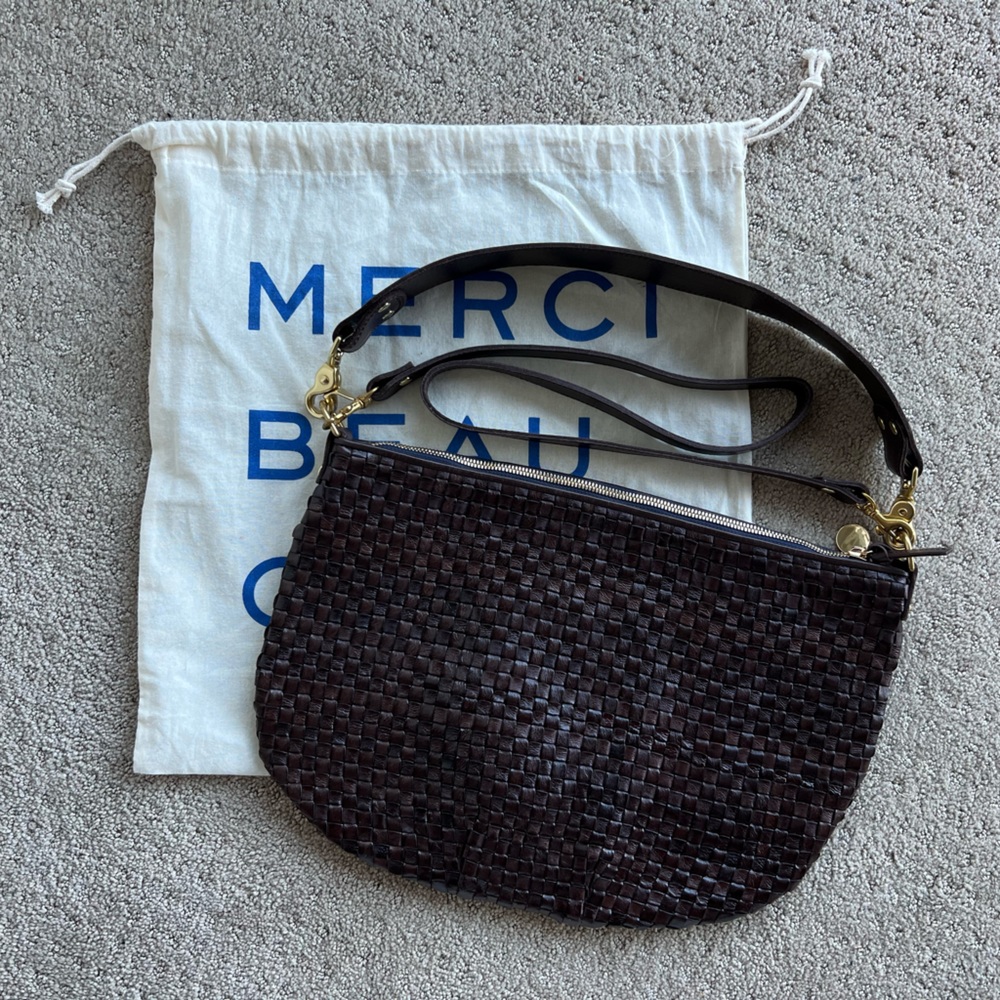 SOLD-OUT BNWT Clare V Moyen Messenger bag in Tobacco Brown Woven Checker - Picture 5 of 5